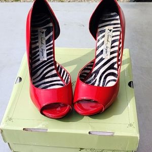 Red peep toe heels